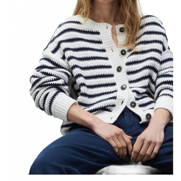 NEW CLOSED striped crew cardigan in ivory stripe - Picture 1 of 5